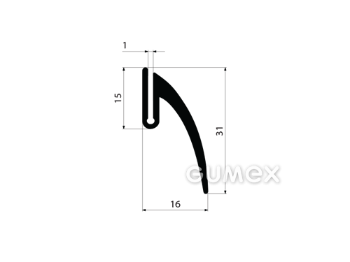 "U" Gummiprofil, 31x16/1mm, 2-Ströme, 60°ShA, EPDM, -40°C/+100°C, schwarz, 